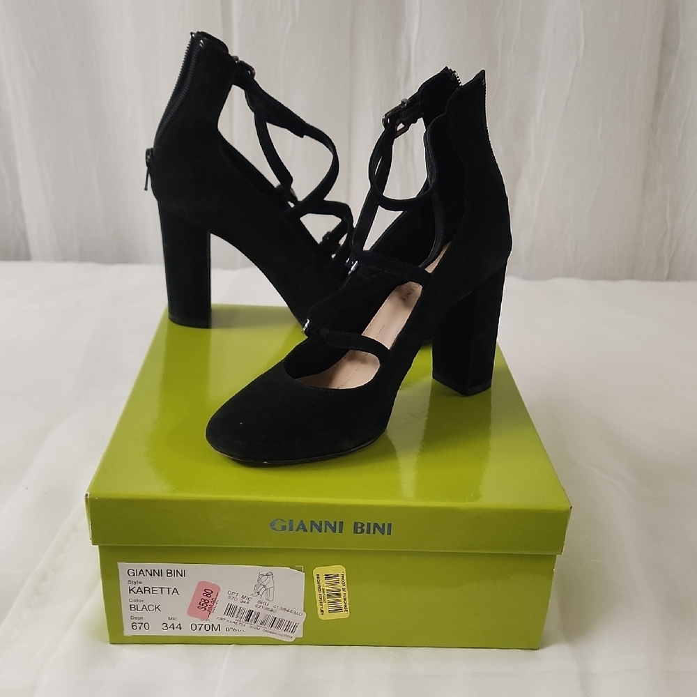 Gianni Bini Black Strappy Heels with Block Heel